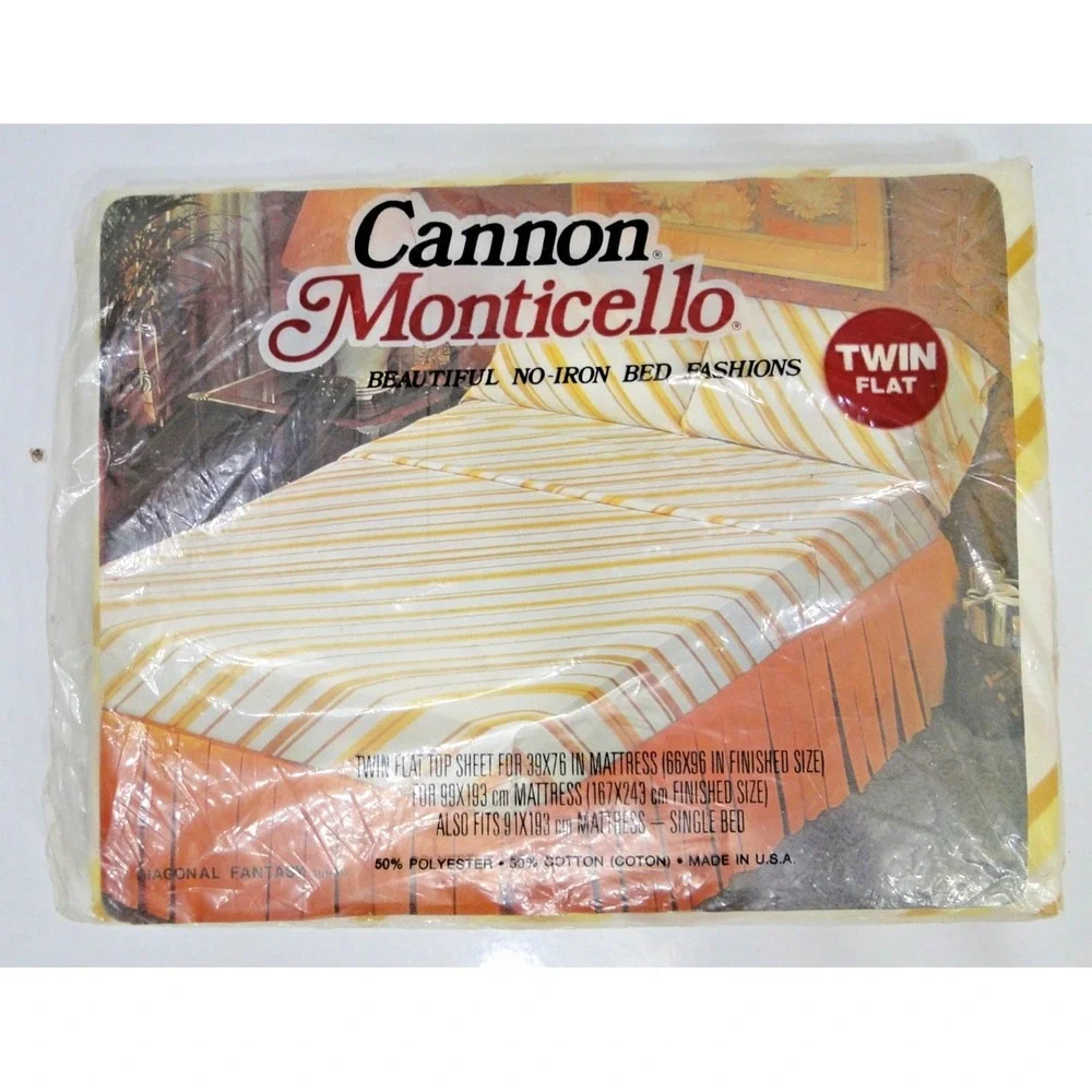 NOS Vtg Cannon Monticello Twin Flat Sheet Diagonal Fantasy‎ Stripes 50/50